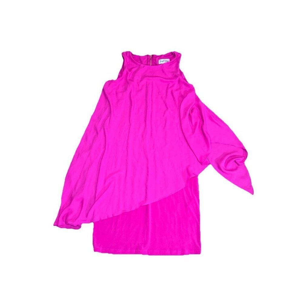 JOSEPH RIBKOFF Hot Pink Dress Cape Overlay Asymmetrical Career Business Lux 8